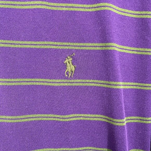 Ralph Lauren Polo Golf Shirt Size CL Purple Green Stripe Vintage Knit Casual - Picture 3 of 12